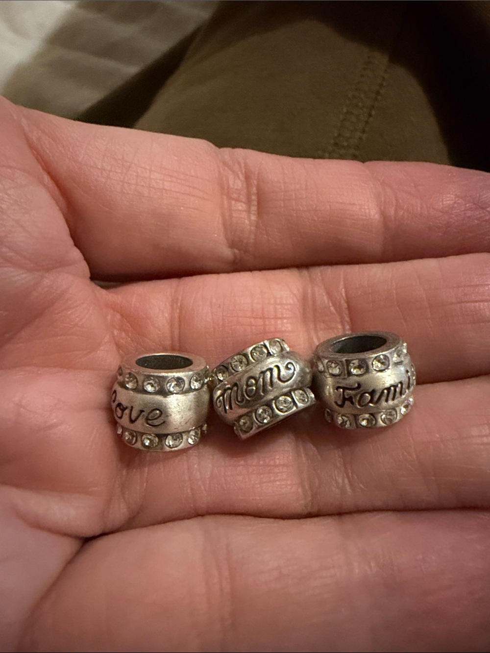 Brighton Silver-Tone 'Love Mom Family' Charm Beads with Clear Crystals